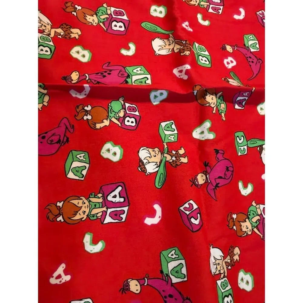 Vintage 1991 Hanna Barbera Flintstones Pebbles Bam Bam Red Fabric1 yard